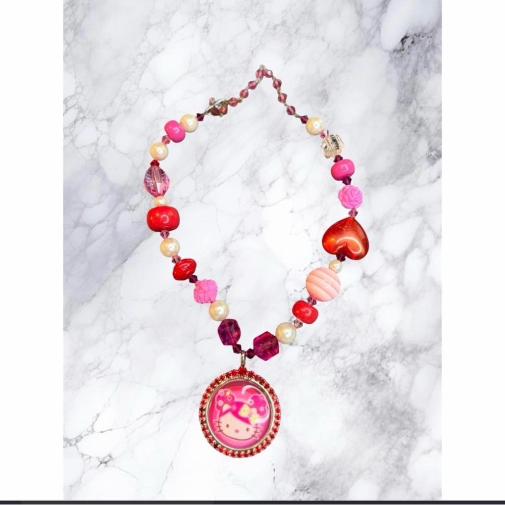 💖 Tarina Tarantino Pink Head Hello‎ Kitty Beaded Necklace 💎 Y2K RARE